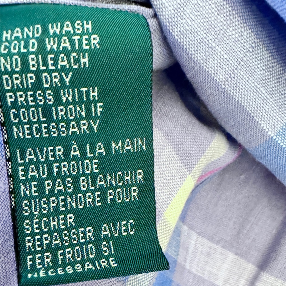 Lauren Ralph Lauren Womens 100% Linen Plaid Button Up Purple Blue Medium Preppy - Picture 8 of 9